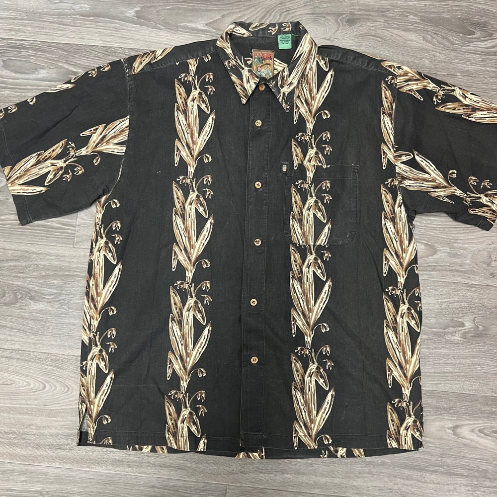 Hawaiian Pineapple Connection Cotton Floral Print Button Up Short Sleeve L 0071